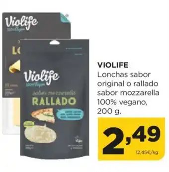 Alimerka VIOLIFE Lonchas sabor original o rallado sabor mozzarella 100% vegano, 200 g. oferta