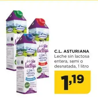 Alimerka C.L. ASTURIANA Leche sin lactosa entera, semi o desnatada, 1 litro oferta