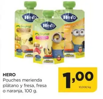 Alimerka HERO Pouches merienda plátano y fresa, fresa o naranja, 100 g. oferta