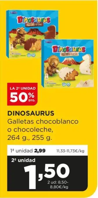 Alimerka DINOSAURUS Galletas chocoblanco o chocoleche, 264 g., 255 g. oferta