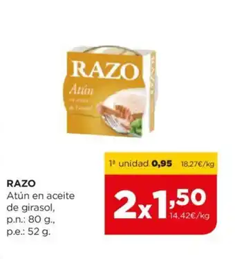 Alimerka RAZO Atún en aceite de girasol, oferta