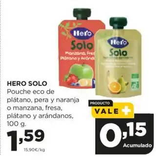 Alimerka HERO SOLO Pouche eco de plátano, pera y naranja o manzana, fresa, plátano y arándanos, 100 g. oferta