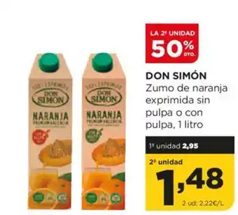 Alimerka DON SIMÓN Zumo de naranja exprimida sin pulpa o con pulpa, 1 litro oferta