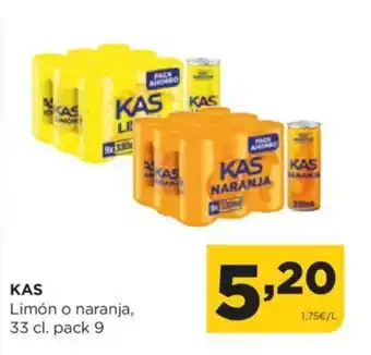 Alimerka KAS Limón o naranja, 33 cl. pack 9 oferta