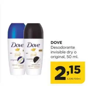 Alimerka DOVE Desodorante invisible dry o original, 50 ml. oferta