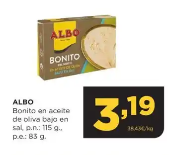 Alimerka ALBO Bonito en aceite de oliva bajo en sal, p.n.: 115 g., oferta