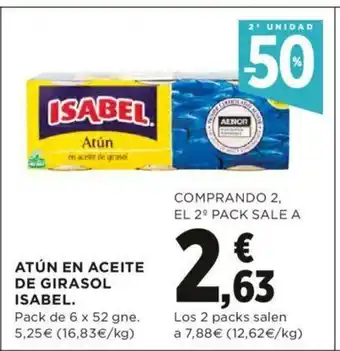 Hipercor Atún En Aceite De Girasol Isabel Pack de 6 x 52 gne oferta