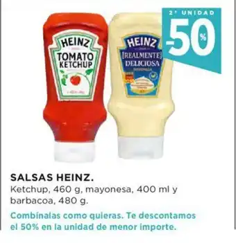 Hipercor Heinz Salsas Ketchup, 460g mayonesa, 400 ml y barbacoa, 480g oferta