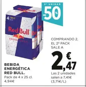 Hipercor Bebida Energética Red Bull Pack de 4 x 25 cl. oferta