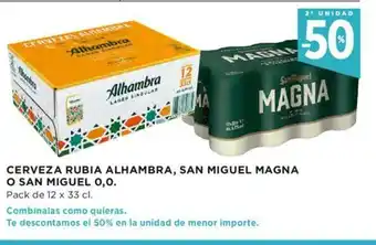 Hipercor Cerveza Rubia Alhambra, San Miguel Magna O San Miguel O,O Pack de 12 x 33 cl oferta