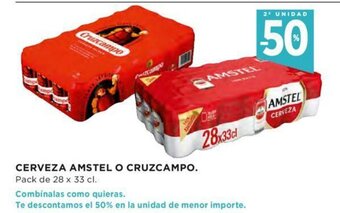 Hipercor Cerveza Amstel O Cruzcampo Pack de 28 x 33 cl oferta