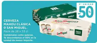 Hipercor Cerveza Mahou Clásica O San Miguel Pack de 28 x 33 cl oferta