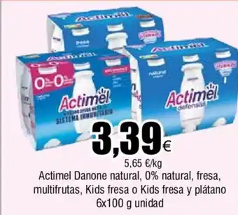 Froiz Actimel Danone natural, 0% natural, fresa, multifrutas, Kids fresa o Kids fresa y plátano 6x100 g unidad oferta