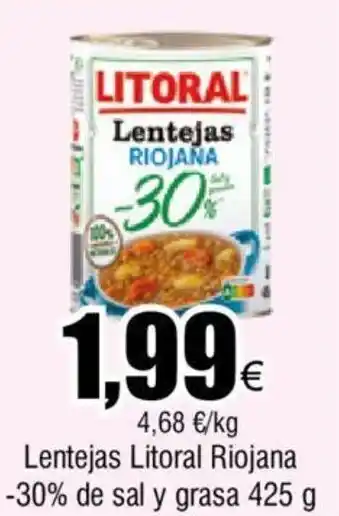 FROIZ Lentejas Litoral Riojana -30% de sal y grasa 425 g oferta