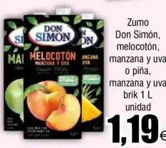 FROIZ Zumo Don Simón, melocotón, manzana y uva o piña, manzana y uva brik 1 L unidad oferta