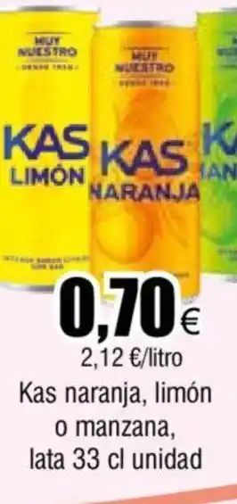 FROIZ Kas naranja, limón o manzana, lata 33 cl unidad oferta