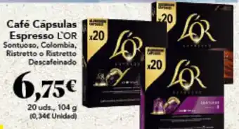 Gadis Café Capsulas Espresso L'OR 20 Sontuoso, Colombia, Ristretto o Ristretto Descafeinado oferta