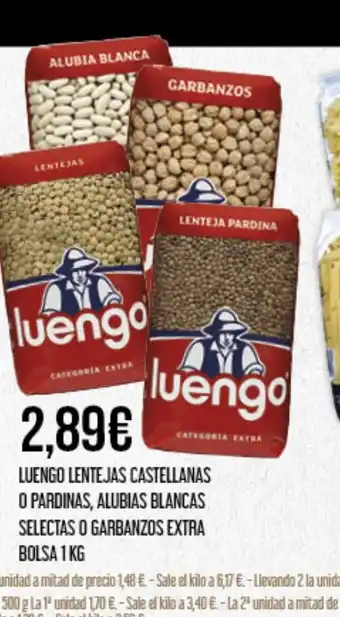 Claudio LUENGO LENTEJAS CASTELLANAS O PARDINAS, ALUBIAS BLANCAS SELECTAS O GARBANZOS EXTRA BOLSA 1 KG oferta