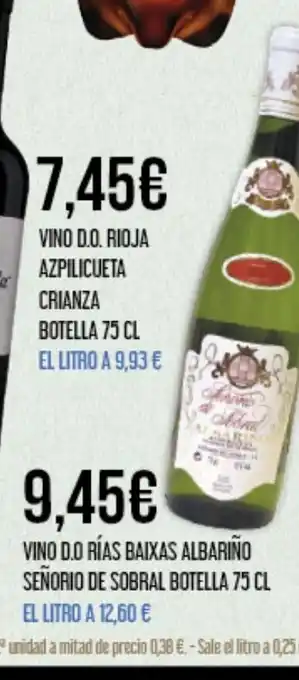 Claudio VINO DO RÍAS BAIXAS ALBARIÑO SEÑORIO DE SOBRAL BOTELLA 75 CL EL LITRO A 12,60 € oferta
