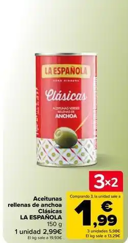 Carrefour La española - aceitunas rellenas de anchoa clásicas oferta