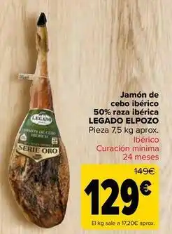 Carrefour Legado elpozo - jamón de cebo ibérico 50% raza ibérica oferta