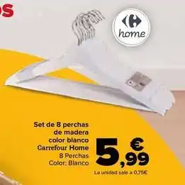 Carrefour Carrefour home - set de 8 perchas de madera color blanco oferta