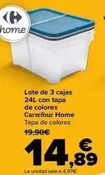 Carrefour Carrefour home - lote de 3 cajas 24l con tapa de colores oferta