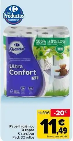 Carrefour Carrefour - papel higiénico 3 capas oferta