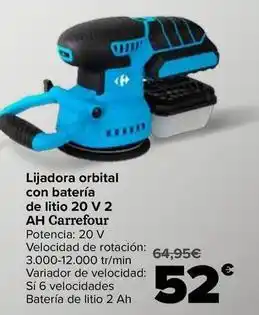 Carrefour Carrefour - lijadora orbital con batería de litio 20 v 2 ah oferta