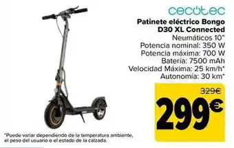 Carrefour Cecotec - patinete eléctrico bongo d30 xl connected oferta