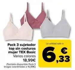 Carrefour Tex - tex pack 3 sujetador top sin costuras mujer basic oferta