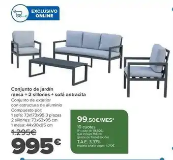 Carrefour Conjunto de jardín mesa + 2 sillones + sofá antracita oferta