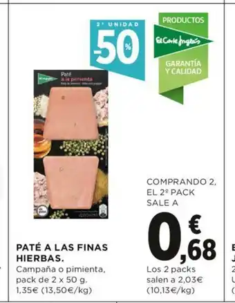 Hipercor Paté A Las Finas Hierbas Pack de 2 x 50g oferta