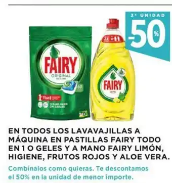 Hipercor En Todos Los Lavavajillas A Máquina En Pastillas Fairy Todo En 1 O Geles Y A Mano Fairy Limón Higiene, Frutos Rojos Y Aloe V oferta