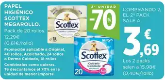 Hipercor Scottex Papel Higiénico Megarollo Pack de 20 rollos oferta