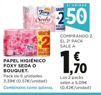 Hipercor Papel Higiénico Foxy Seda O Bouquet Pack de 6 unidades oferta
