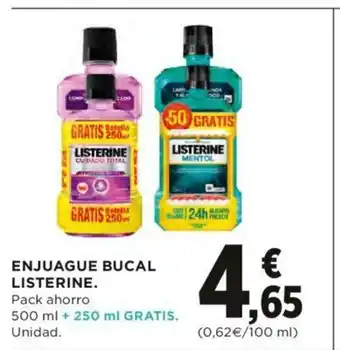 Hipercor Listerine Enjuague Bucal 500ml + 250 ml Gratis oferta
