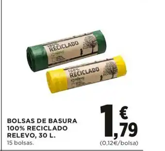 Hipercor Bolsas De Basura 100% Reciclado Relevo, 30 L 15 bolsas oferta