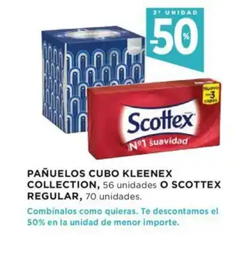 Hipercor Kleenex Pañuelos Cubo Collection, 56 unidades O Scottex Regular, 70 unidades oferta