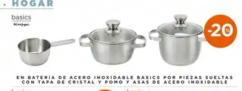Hipercor Hogar En Batería De Acero Inoxidable Basics Por Piezas Sueltas Con Tapa De Cristal Y Pomo Y Asas De Acero Inoxidable oferta