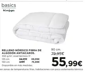 Hipercor basics Relleno Nórdico Fibra de Algodón Antiácaros 90 cm oferta