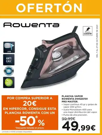 Hipercor Rowenta Plancha Vapor Rowenta DW8207D1 Pro Master oferta