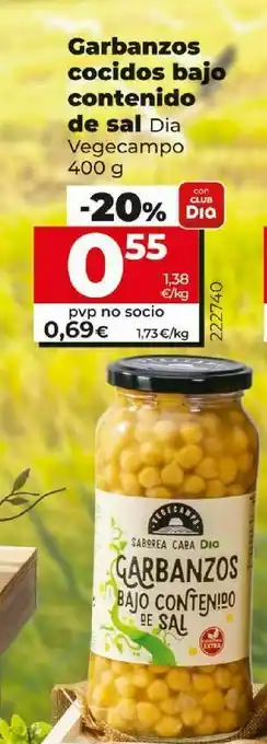 La Plaza de DIA Garbanzos cocidos bajo contenido de sal dia vegecampo oferta