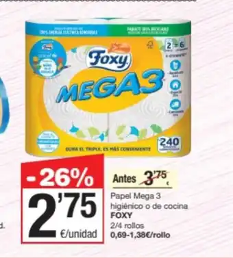 SPAR Fragadis Papel Mega 3 higiénico o de cocina FOXY oferta