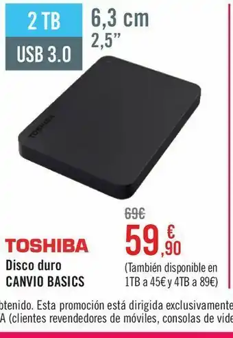 Carrefour Toshiba 2.5" disco duro externo usb 3.0 500gb canvio basics (new oferta