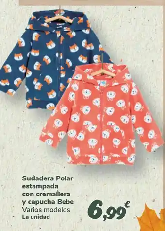Sudadera polar estampada con cremallera y capucha bebe