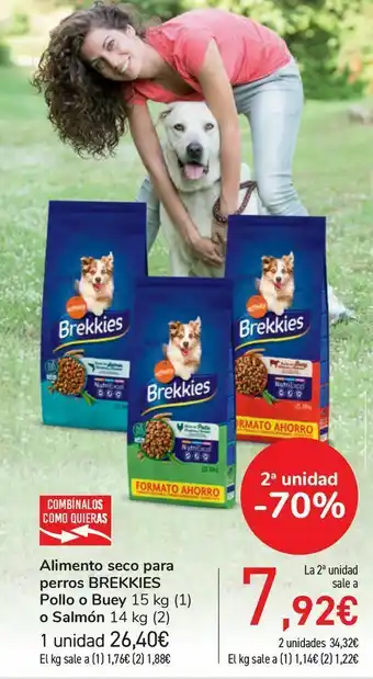 Alimento seco para perros brekkies pollo o buey o salmón