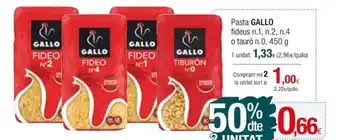 Condis Pasta GALLO fideus n.1, n.2, n.4 o tauró n.0, 450 g oferta