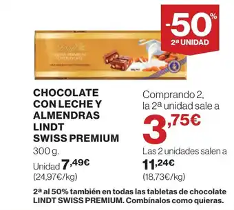 Supercor CHOCOLATE CON LECHE Y ALMENDRAS LINDT SWISS PREMIUM oferta