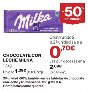 Supercor CHOCOLATE CON LECHE MILKA 125 g. oferta